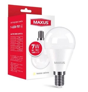 ..NEW.Лампа MAXUS LED шар G45 Е14/7W/3000К/(1-led-751) 000063198 фото