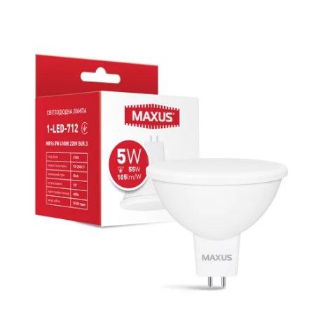 ..NEW.Лампа MAXUS LED MR-16 G-5.3/5W/4100K/(1-LED-712) 000048733 фото