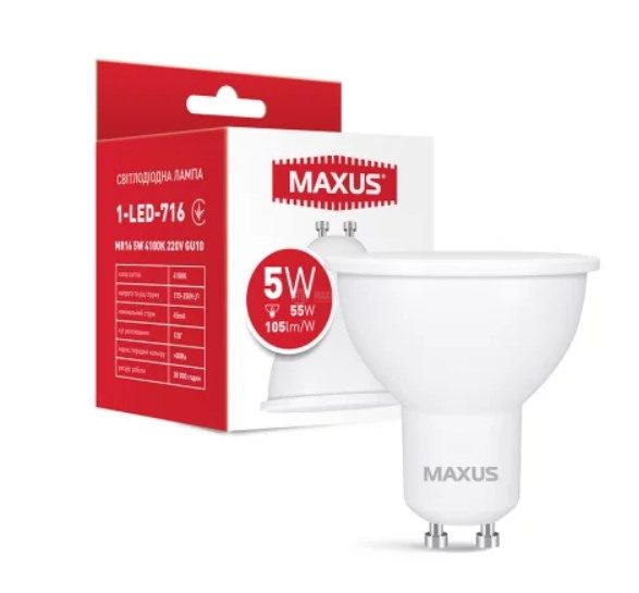 ..NEW.Лампа MAXUS LED MR-16 GU-10/5W/4100K/(1-LED-716) 000048734 фото