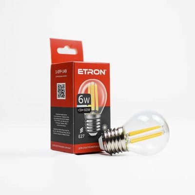..NEW.Лампа ETRON Filament Power LED G45 6W/3000K/E27 (1-EFP-149) 000051156 фото