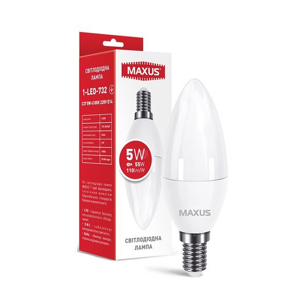 ..NEW.Лампа MAXUS LED Свіча Е14/5W/4100К/1-LED-732 000048736 фото