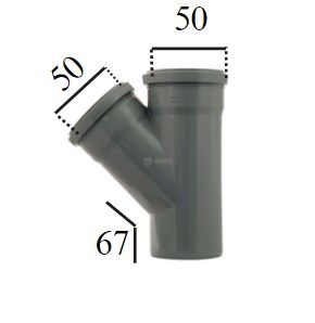 Трійник ПВХ 50/50мм - 67° каналізаційний 000005562 фото