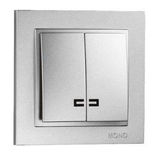 Вимикач 2-кл. з підсвіткою Mono Electric (срібло) 000058223 фото