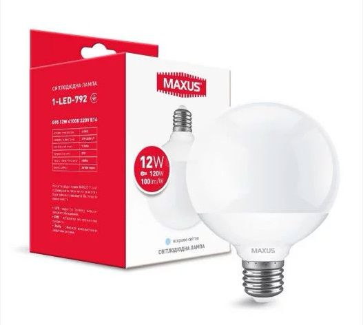 ..NEW.Лампа MAXUS LED шар G95 Е27/12W/4100К/(1-led-792) 000060278 фото