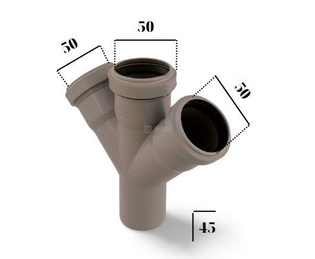 Хрестовина ПВХ 50/50/50мм - 45° каналізаційна 000019578 фото